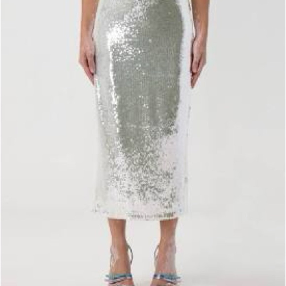 Silver Sequin Pencil Midi Skirt (also selling matching top)